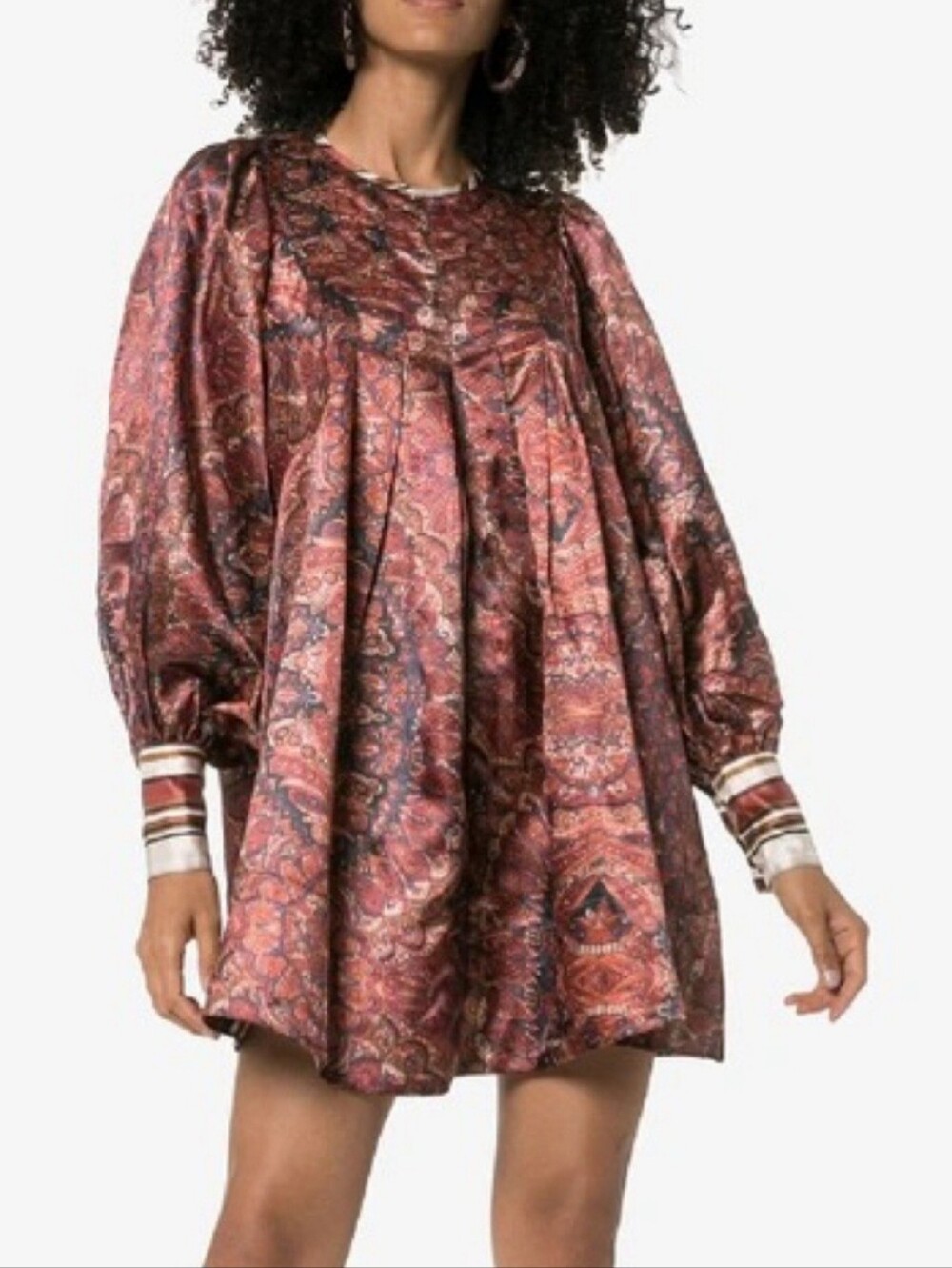 By TiMo Oversized Flowy Mini Dress Paisley Print Full Sleeves Small
